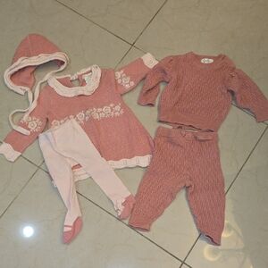 Bundle Of 2 Pink Baby Knit Outfit Sets